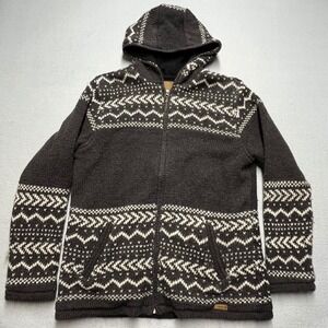 Laundromat Women‎ XL Wool Aztec Fair Isle Knit Full Zip Hoodie l Lined XL Cabin